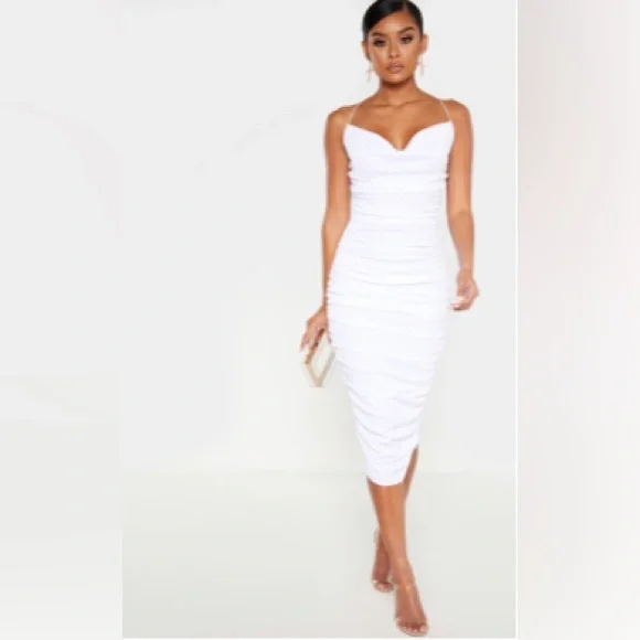 knee length dresses for ladies White Textured Midi Dress main image 1